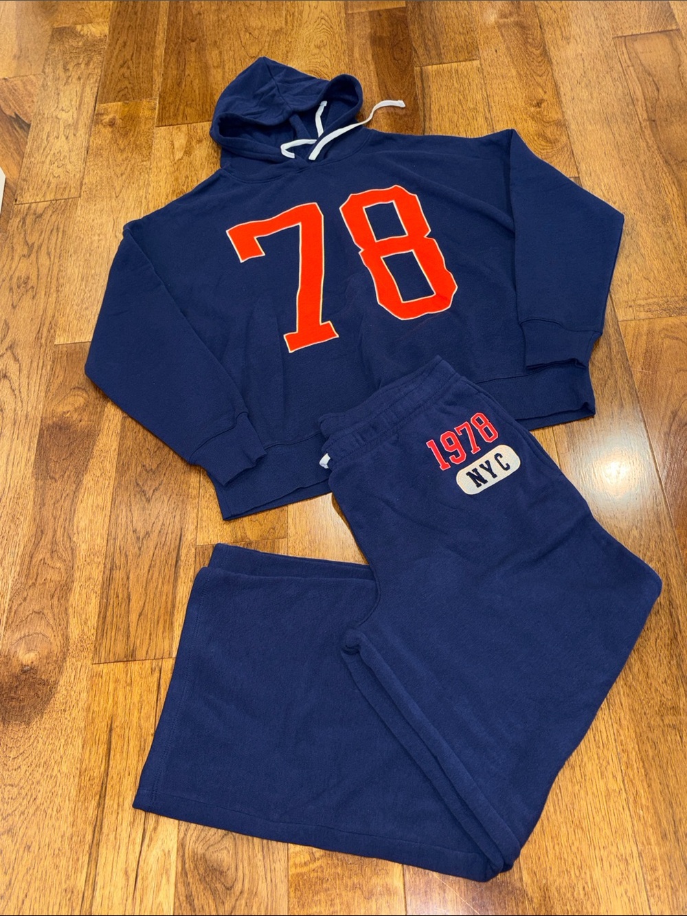 Grayson Threads Navy Sweatshirt Hoodie & Wide Leg Pants Lounge Set